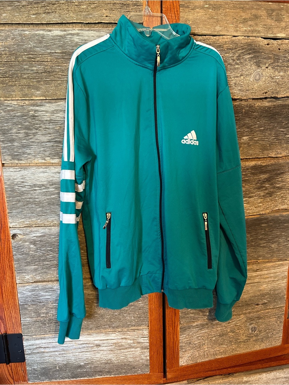 Adidas Men’s Teal Track Jacket with White Stripes 100% Cotton No Size